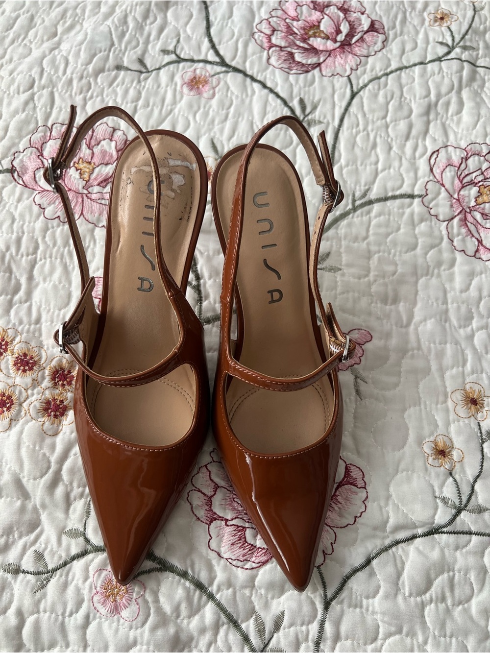 Unisa Women's Cognac Patent Leather Slingback Pumps